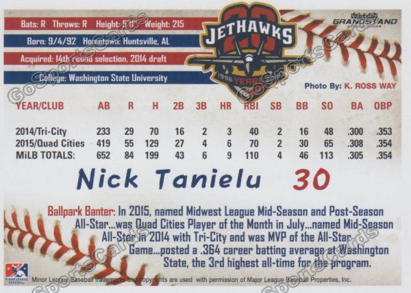 2016 Lancaster JetHawks Nick Tanielu Back of Card