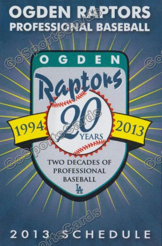 2013 Ogden Raptors Pocket Schedule (20th Anniversary)