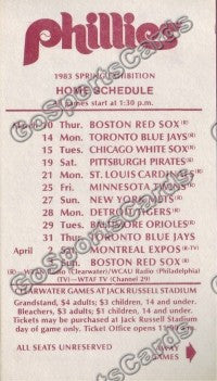 1983 Philadelphia Phillies Spring Training Pocket Schedule