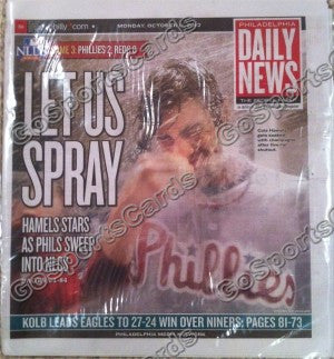 2010 NLCS Champions Philadelphia Phillies Newspaper "Let Us Spray" Swept Reds