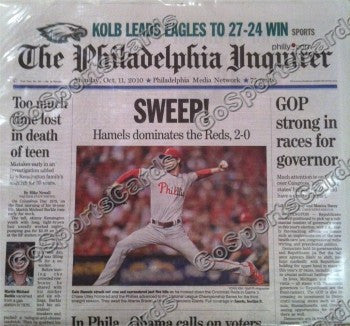 2010 NLCS Champions Philadelphia Phillies Newspaper "Sweep" Swept Reds