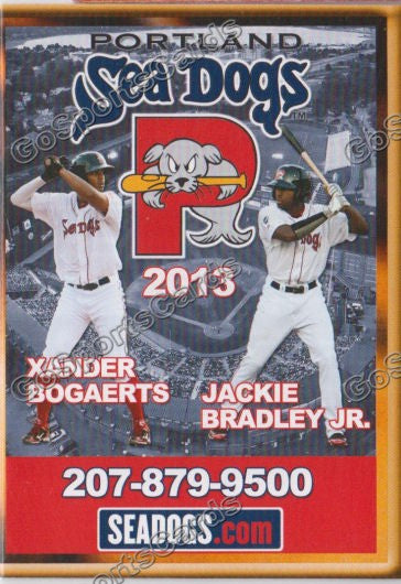 2013 Portland Sea Dogs Pocket Schedule (Xander Bogaerts, Jackie Bradley Jr)