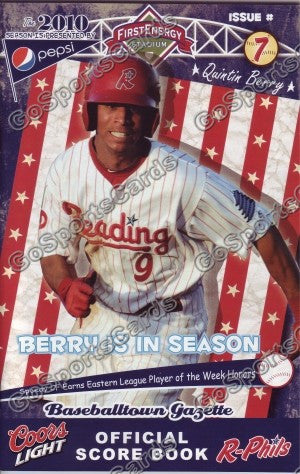 Quintin Berry 2010 Reading Phillies Gazette Program (SGA)
