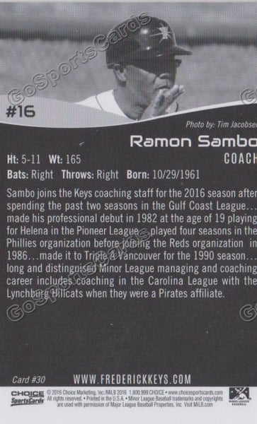 2016 Frederick Keys Ramon Sambo Back of Card