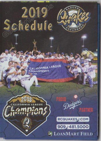 2019 Rancho Cucamonga Quakes Pocket Schedule (2018 California League Champions)