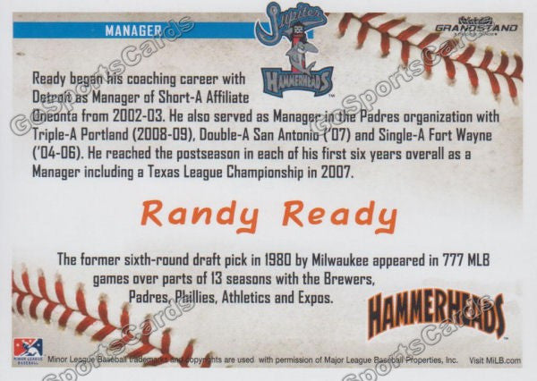 2016 Jupiter Hammerheads Randy Ready  Back of Card