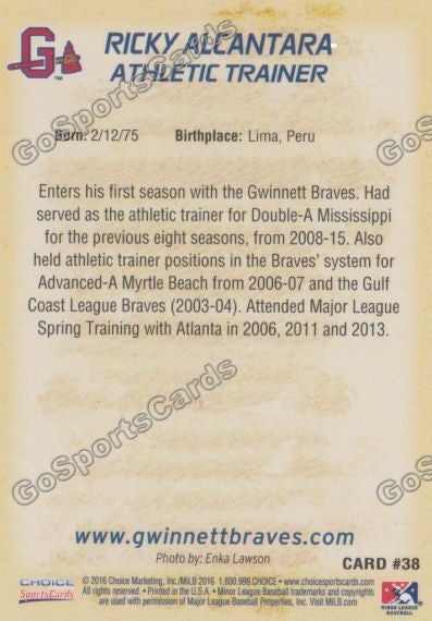 2016 Gwinnett Braves Ricky Alcantara  Back of Card