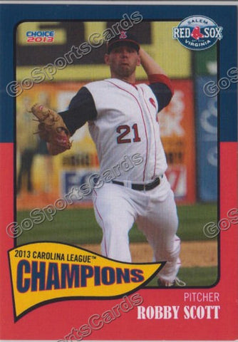 2013 Salem Red Sox Carolina Championship Robby Scott