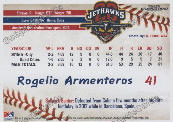 2016 Lancaster JetHawks Rogelio Armenteros Back of Card