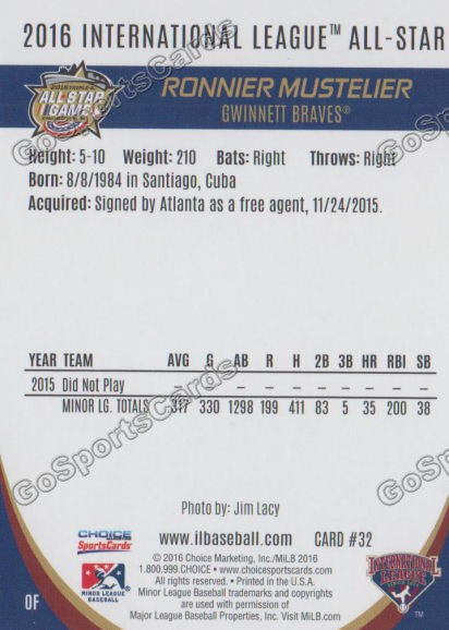 2016 International League All Star Ronnier Mustelier Back of Card