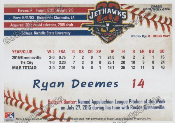 2016 Lancaster JetHawks Ryan Deemes Back of Card