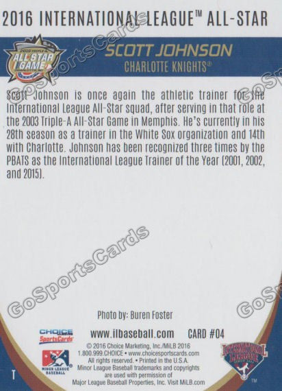 2016 International League All Star Scott Johnson Back of Card