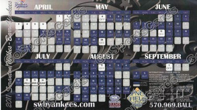 2011 Scranton Wilkes Barre Yankees Pocket Schedule Flyer