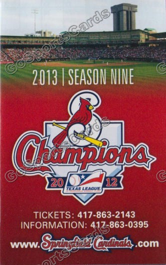 2013 Springfield Cardinals Pocket Schedule (2012 Texas League Champions)