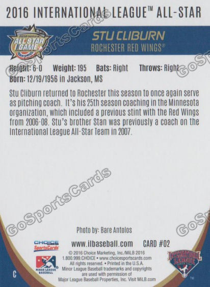 2016 International League All Star Stu Cliburn Back of Card