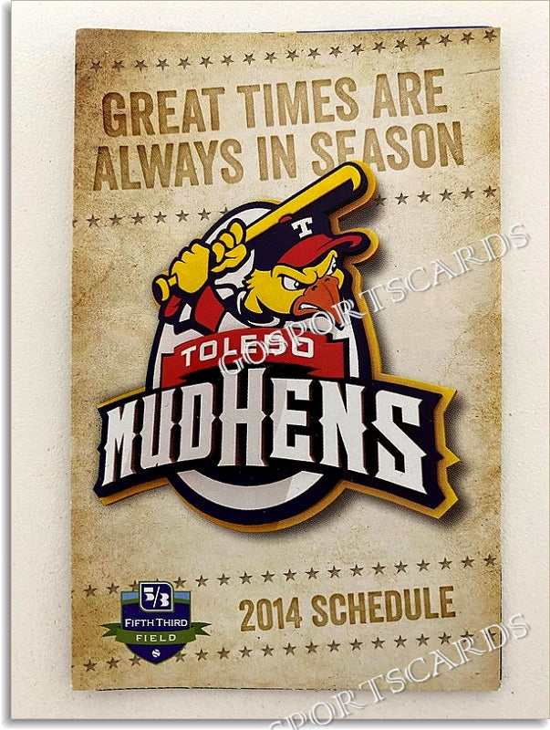 2014 Toledo Mud Hens Pocket Schedule Go Sports Cards 2014-toledo-mud-hens-pocket-schedule-go-sports-cards
