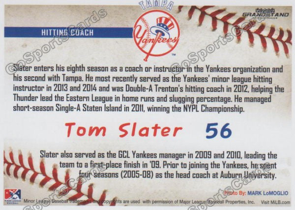 2016 Tampa Yankees Tom Slater Back of Card
