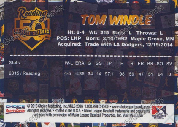 2016 Reading Fightin Phils Top Prospect 25 Tom Windle  Back of Card