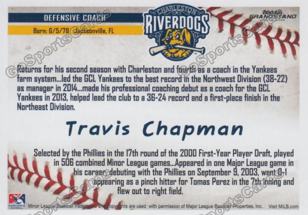 2016 Charleston RiverDogs Travis Chapman Back of Card
