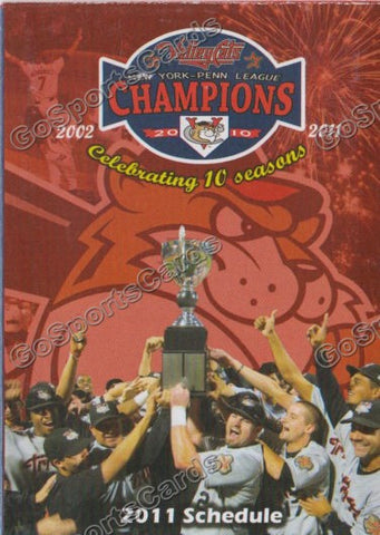 2011 Tri City ValleyCats Pocket Schedule 10 seasons (2010 Champions)