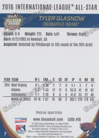2016 International League All Star Tyler Glasnow Back of Card