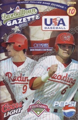 Jason Donald Lou Marson 2008 USA Olympics Reading Phillies Gazette Program (SGA)