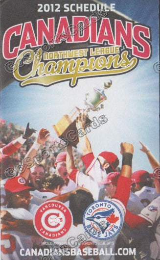 2012 Vancouver Canadians Pocket Schedule (Northwest League Champions)