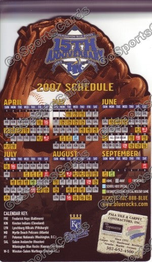 2007 Wilmington Blue Rocks 15th Anniversary Magnet Schedule