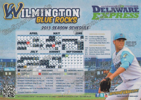 2013 Wilmington Blue Rocks Magnet Pocket Schedule (Jason Adam) SGA