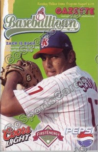 Zack Segovia 2006 Reading Phillies Gazette Program (SGA)